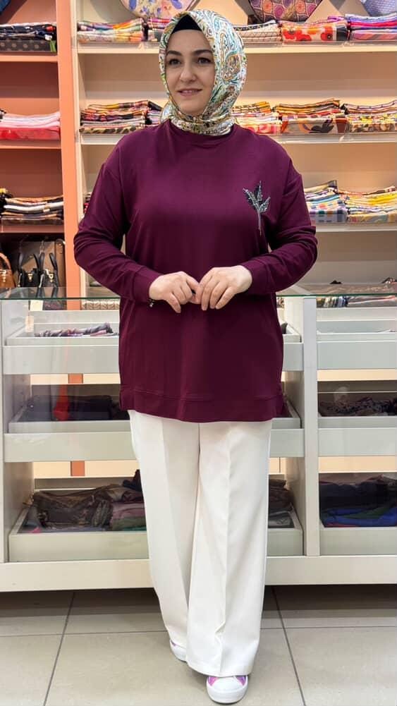Kado - Taş Detaylı Tunik Bordo/9653