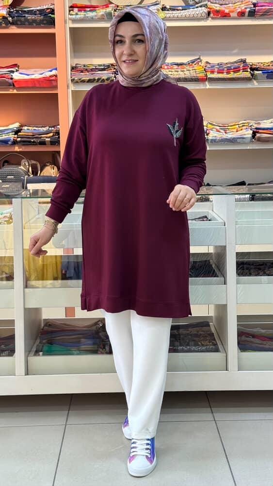 Kado - Taş Detaylı Tunik Bordo/9653