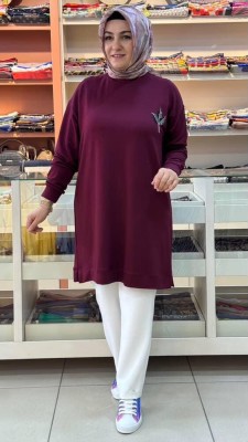 Kado - Taş Detaylı Tunik Bordo/9653