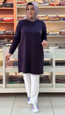 Kado - Taş Detaylı Tunik Mürdüm/9653