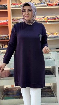 Taş Detaylı Tunik Mürdüm/9653 - Thumbnail
