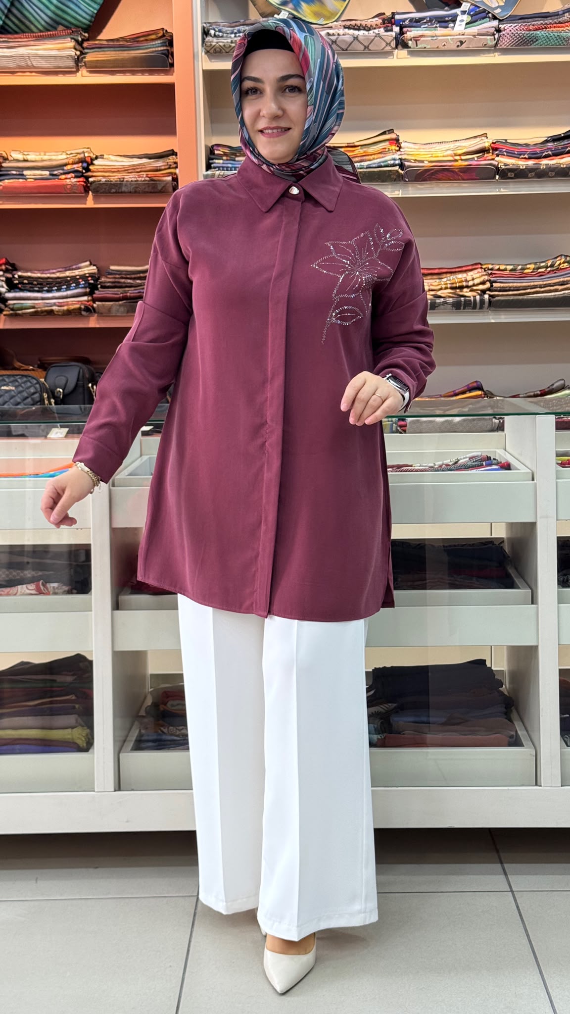 Kado - Taş Detaylı Tunik Bordo/268200