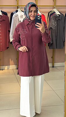 Taş Detaylı Tunik Bordo/268200 - Thumbnail