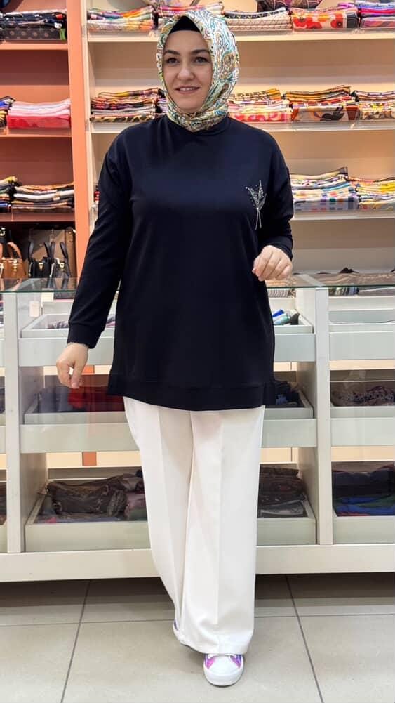 Kado - Taş Detaylı Tunik Siyah/9653