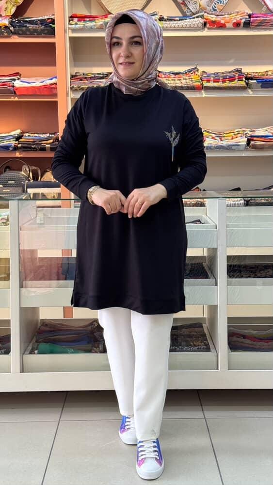 Kado - Taş Detaylı Tunik Siyah/9653