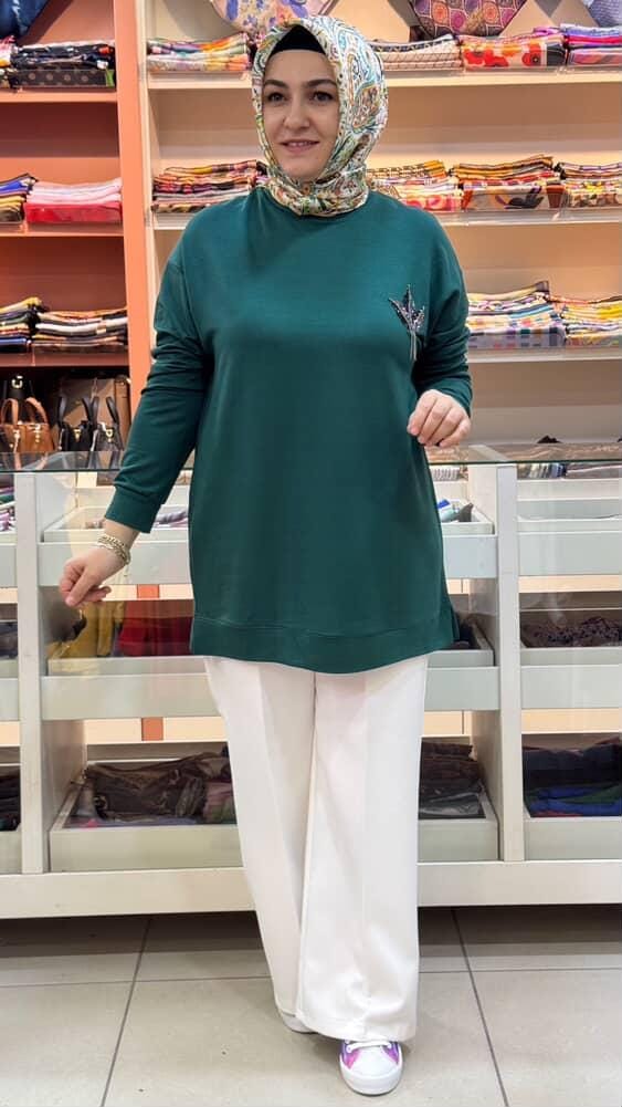 Kado - Taş Detaylı Tunik Zümrüt/9653