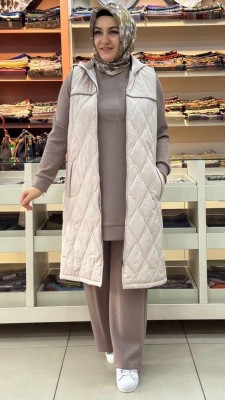 Livza - Taş Detaylı Yelekli Takım Taş-Kahve/8091