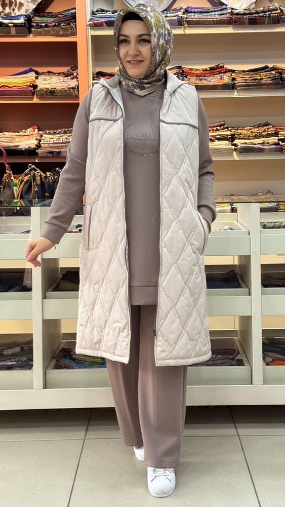 Livza - Taş Detaylı Yelekli Takım Taş-Kahve/8091