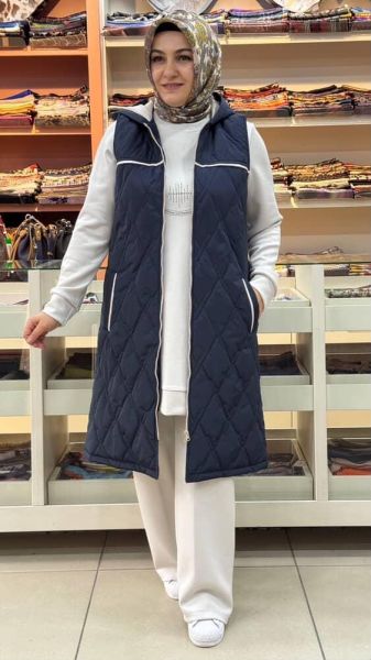 Taş Detaylı Yelekli Takım Lacivert-Taş/8091