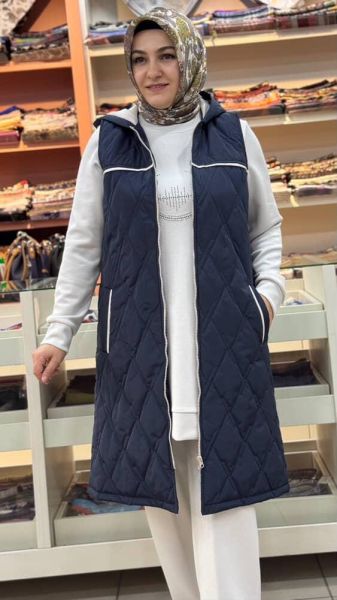 Taş Detaylı Yelekli Takım Lacivert-Taş/8091