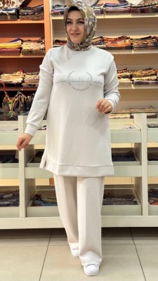 Taş Detaylı Yelekli Takım Lacivert-Taş/8091 - Thumbnail