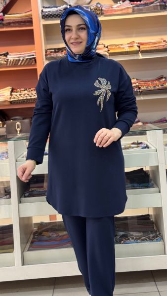 Taş İşlemeli Takım Lacivert/13000