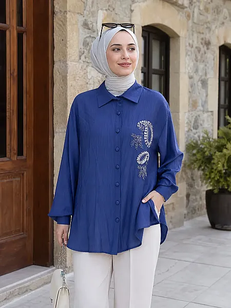 Taş İşlemeli Tunik Mavi / 3946 