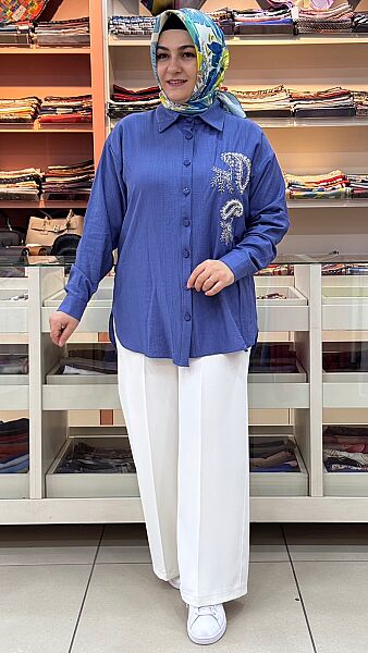 Taş İşlemeli Tunik Mavi / 3946 