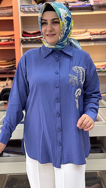 Taş İşlemeli Tunik Mavi / 3946 