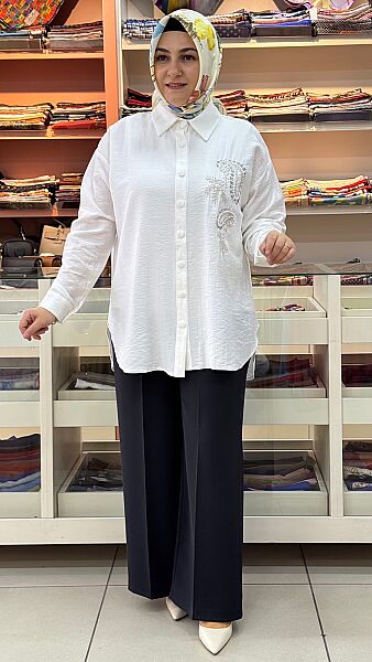Taş İşlemeli Tunik Ekru / 3946 