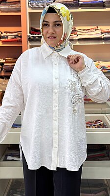 Taş İşlemeli Tunik Ekru / 3946 - Thumbnail