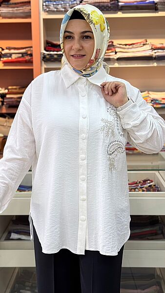 Taş İşlemeli Tunik Ekru / 3946 