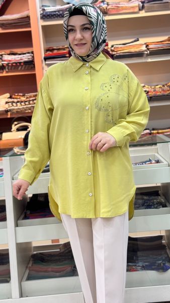 Taş İşlemeli Tunik Yağ Yeşili/1881