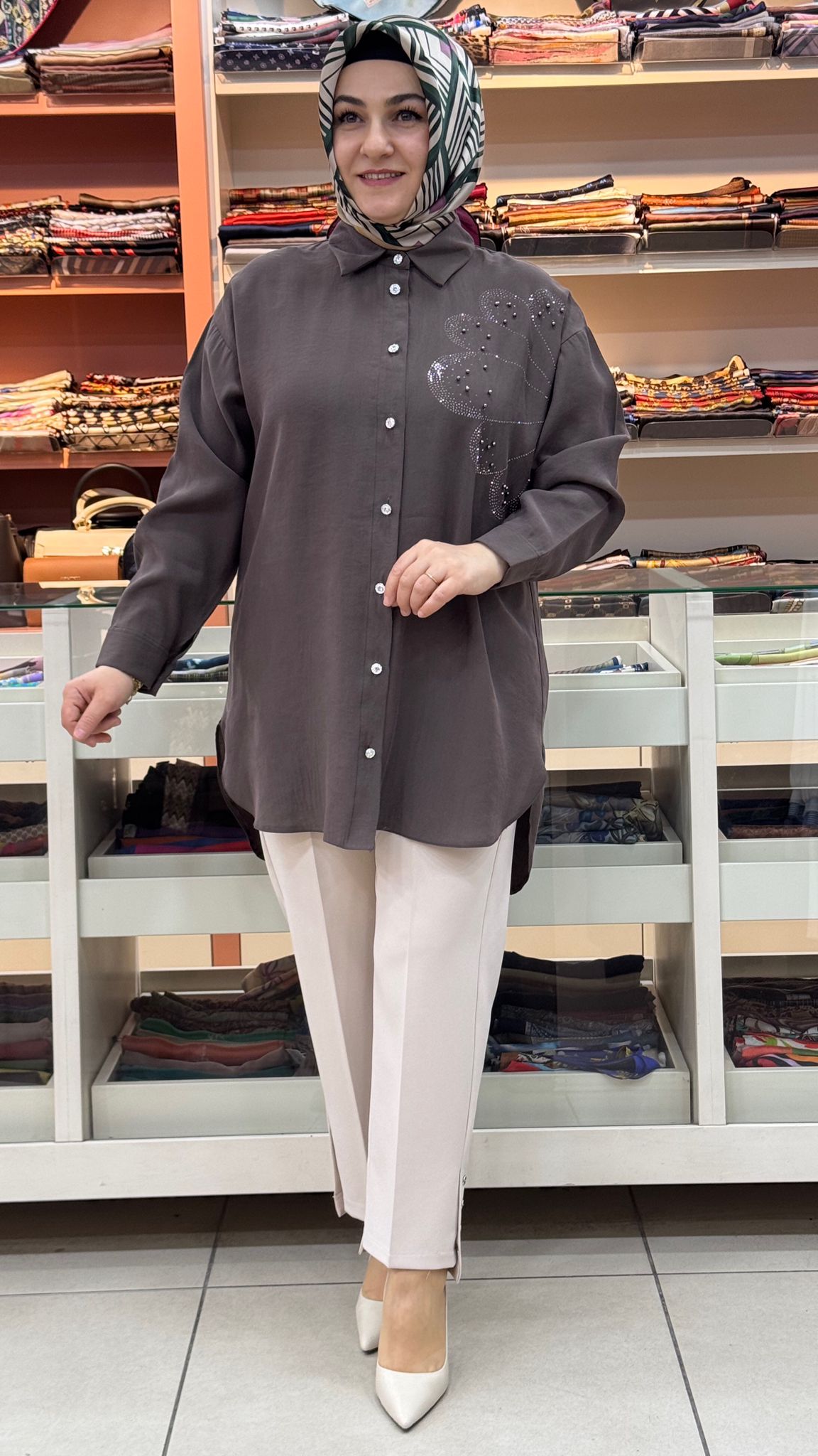 İnza Moda - Taş İşlemeli Tunik Kahve/1881