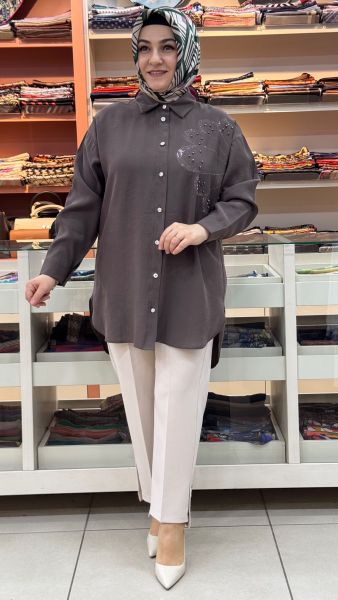 Taş İşlemeli Tunik Kahve/1881