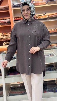 Taş İşlemeli Tunik Kahve/1881 - Thumbnail