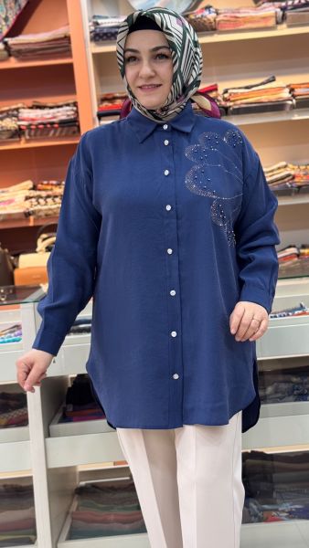 Taş İşlemeli Tunik Lacivert/1881