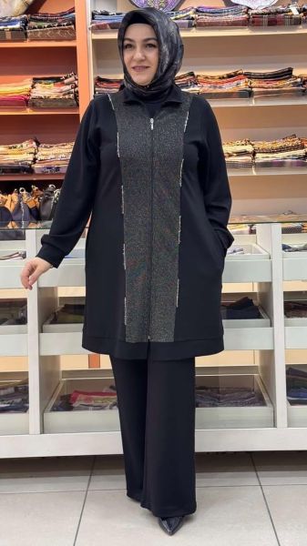 Taş Ve Sim Detaylı Takım Siyah/3587