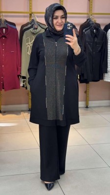 Taş Ve Sim Detaylı Takım Siyah/3587 - Thumbnail