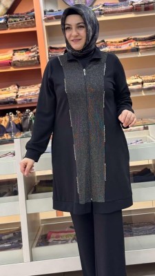 Taş Ve Sim Detaylı Takım Siyah/3587 - Thumbnail