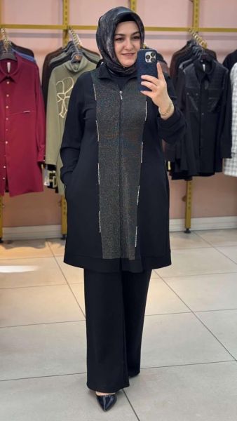 Taş Ve Sim Detaylı Takım Siyah/3587