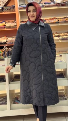 Taşlı Kapitone Detaylı Deri Kap Siyah/24467 - Thumbnail