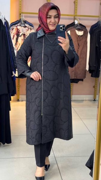 Taşlı Kapitone Detaylı Deri Kap Siyah/24467