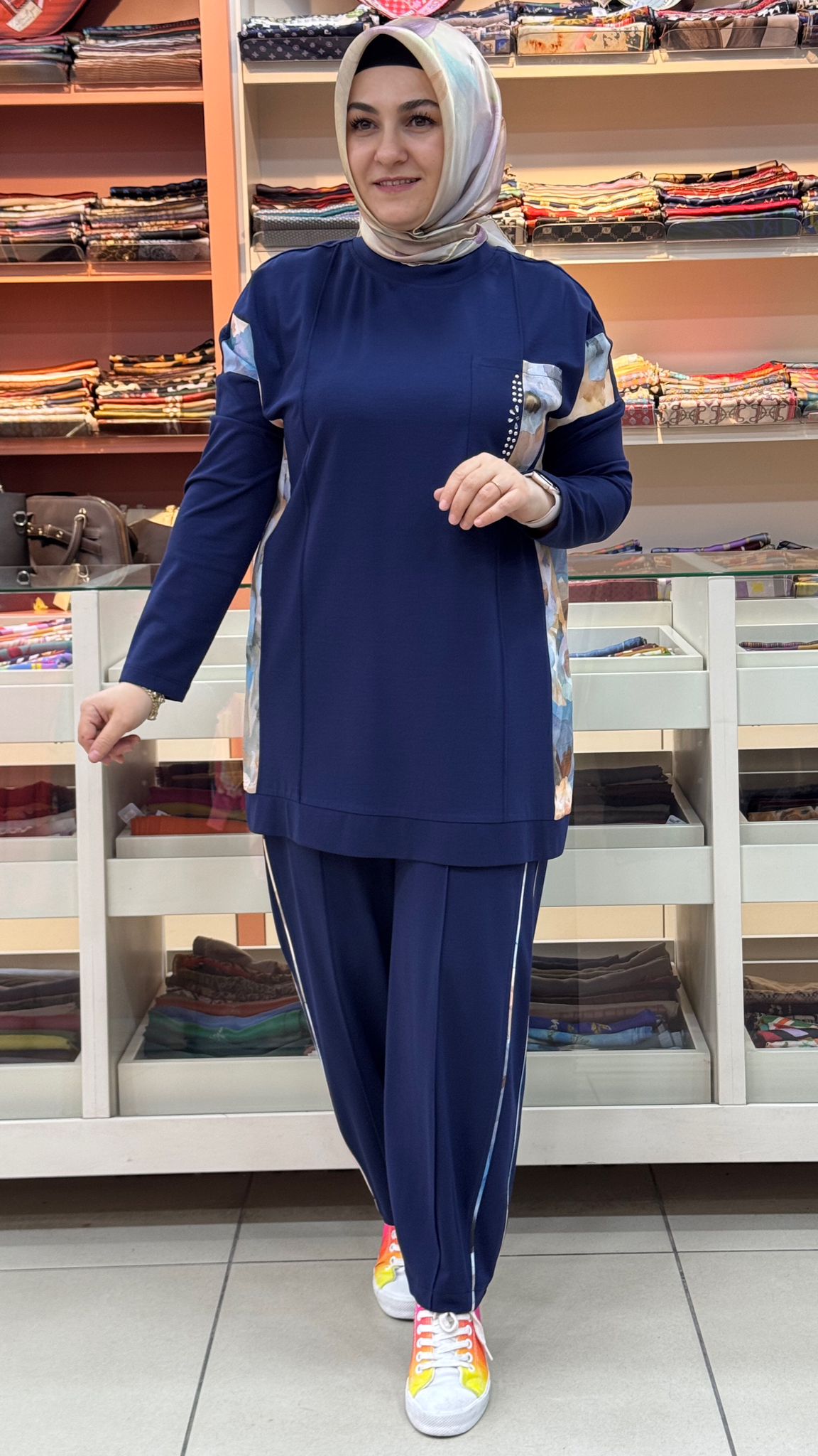 TIĞ TRİKO - Taşlı Kontrast Cep Detaylı Takım Lacivert/50020