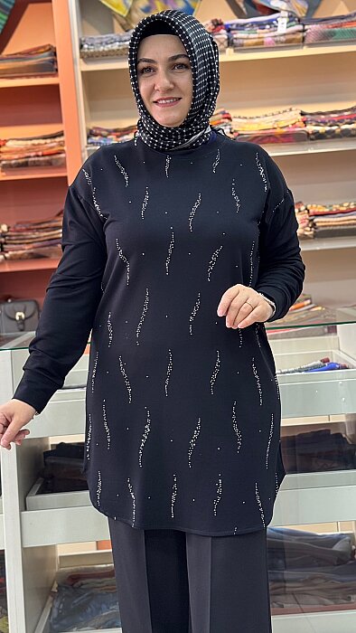 Taşlı Tunik Siyah/15301 - Thumbnail