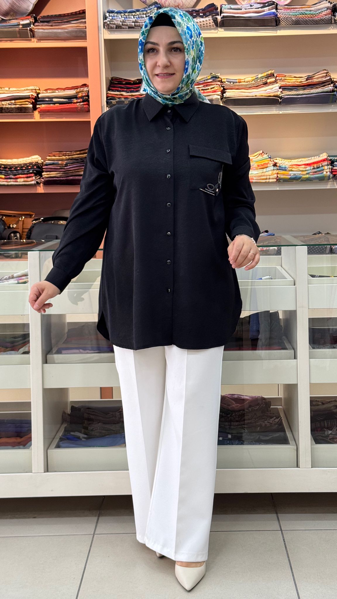Gaze - Tek Cebi Taş İşlemeli Tunik Siyah/30310 