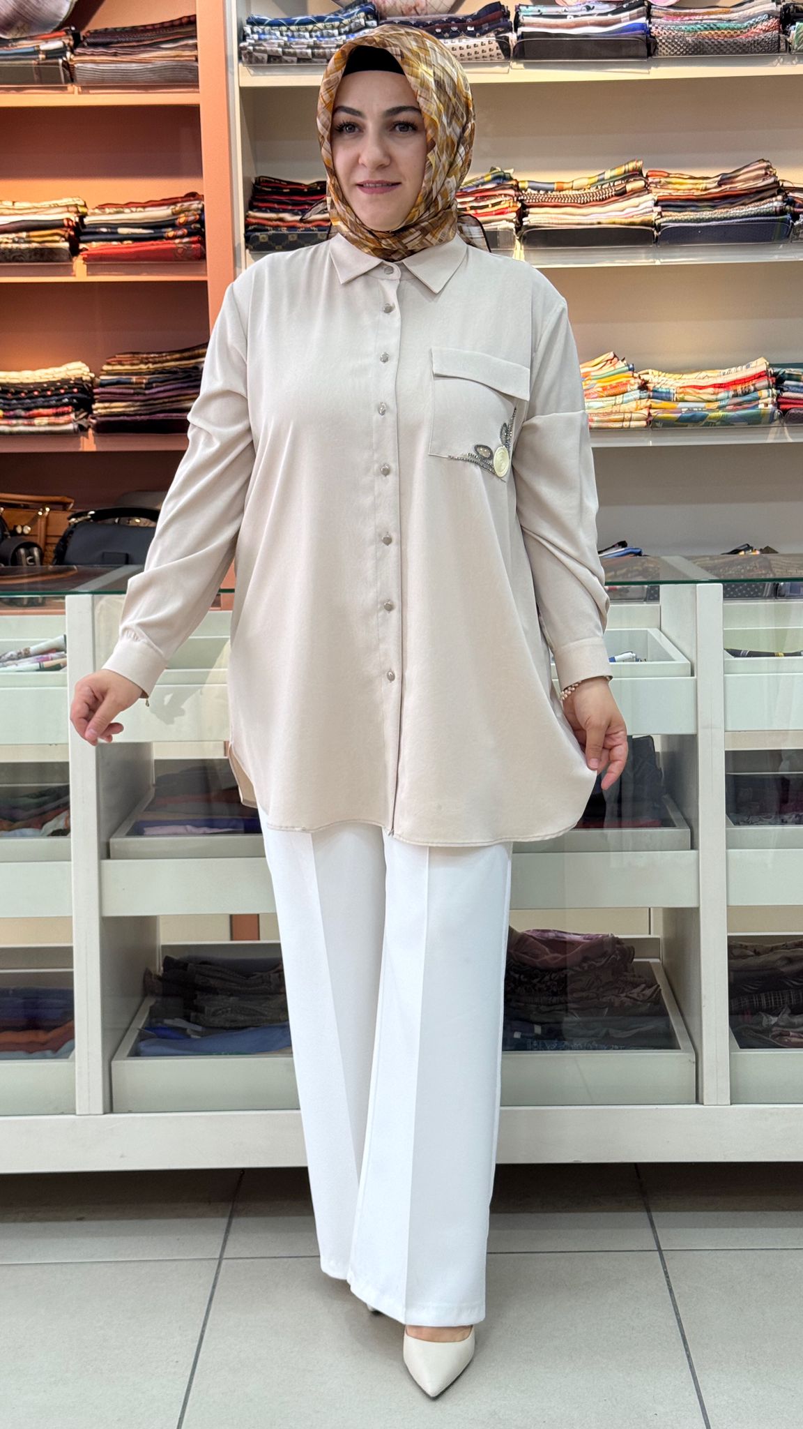 Gaze - Tek Cebi Taş İşlemeli Tunik Taş/30310 