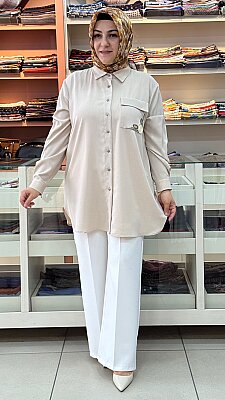 Gaze - Tek Cebi Taş İşlemeli Tunik Taş/30310 
