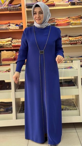 Tokalı Elbise Saks/5016