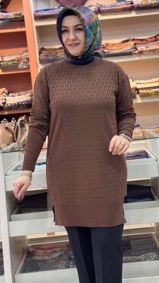 Tuğla Desen Triko Tunik Kahve/1875 - Thumbnail