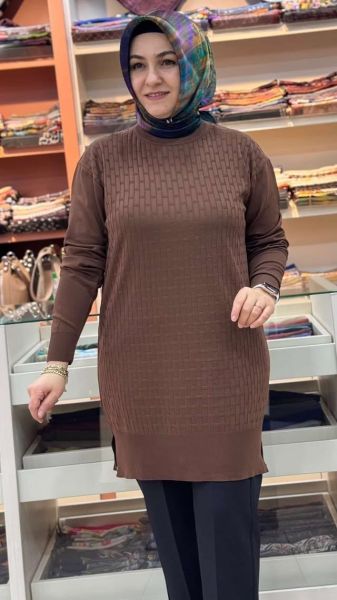 Tuğla Desen Triko Tunik Kahve/1875