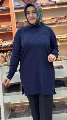 Tuğla Desen Triko Tunik Lacivert/1875 - Thumbnail