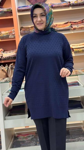 Tuğla Desen Triko Tunik Lacivert/1875