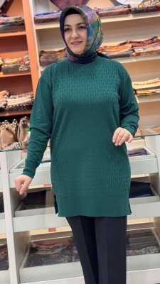 Tuğla Desen Triko Tunik Zümrüt/1875 - Thumbnail