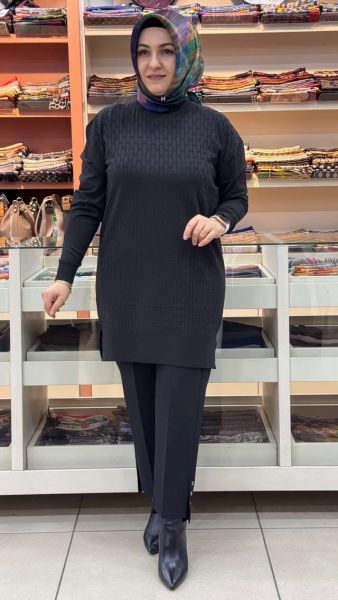 Tuğla Desen Triko Tunik Siyah/1875