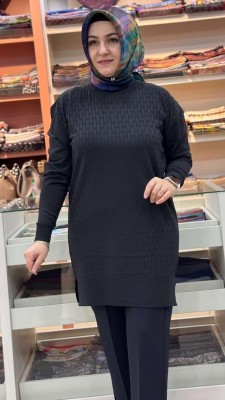 Tuğla Desen Triko Tunik Siyah/1875 - Thumbnail