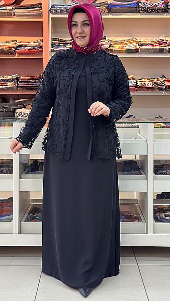 Tül Ceket Detaylı Elbise Siyah/26212