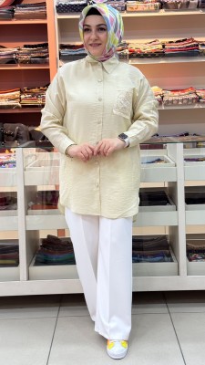 Tül Cepli Nakışlı Gömlek Tunik Taş/1879 - Thumbnail