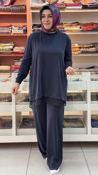 Tuniği Tül Detaylı Takım Siyah/14352