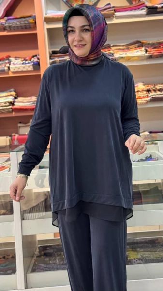 Tuniği Tül Detaylı Takım Siyah/14352